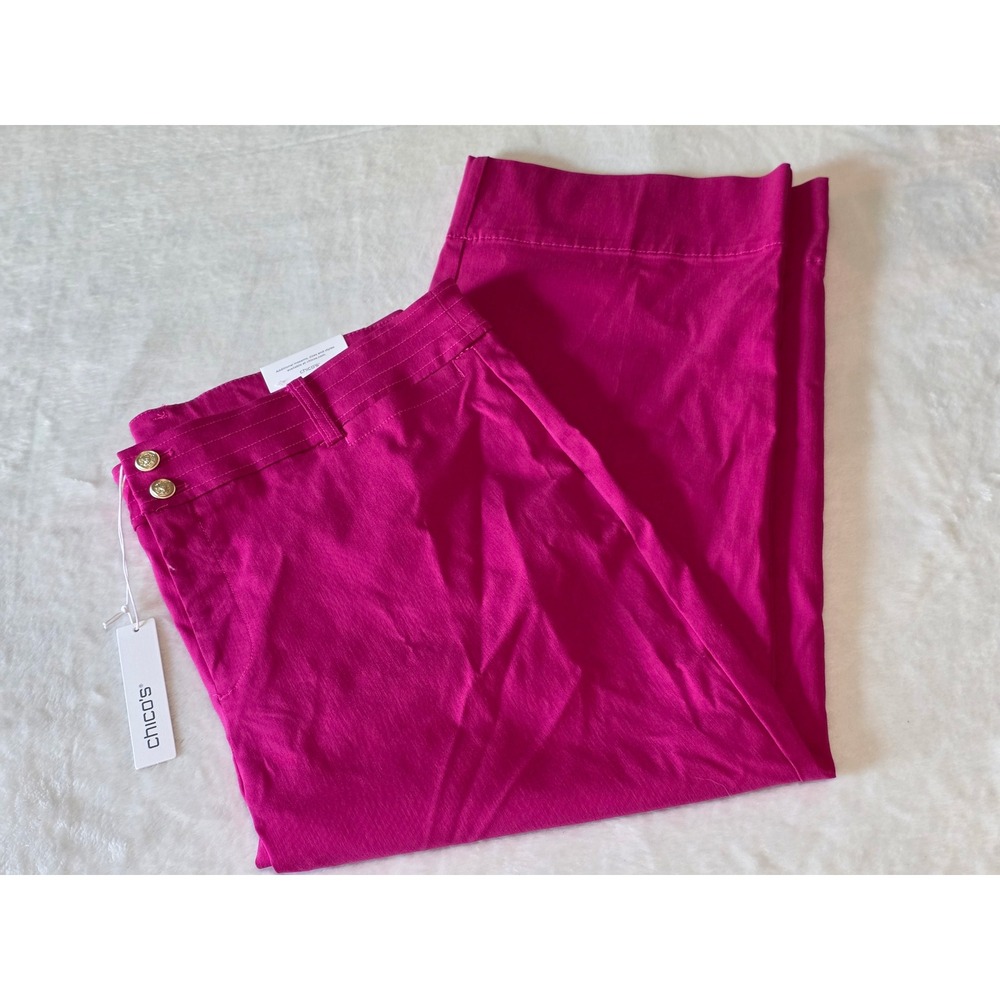 Chicos Trapunto Wide Leg Crop Pants Magenta Rose Pink Size 3 US 16 NWT Retro 80s